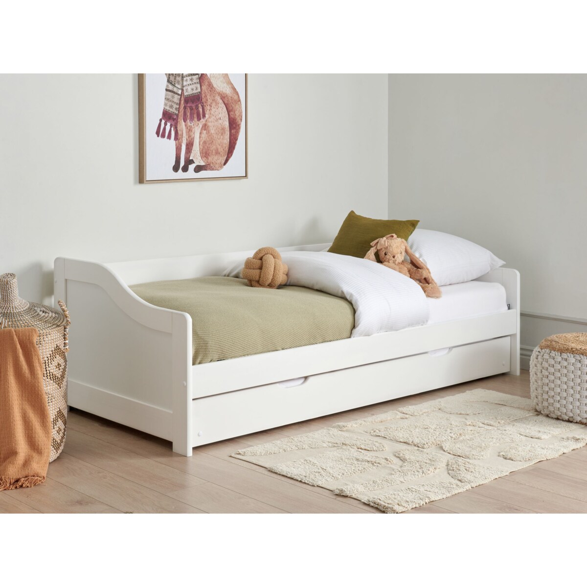 Łóżko wysuwane drewniane 90 x 200 cm białe LUNERAY