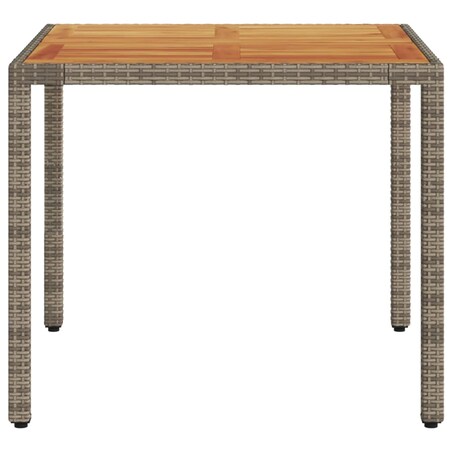 vidaXL Stół ogrodowy z akacjowym blatem, szary, 90x90x75 cm, rattan PE