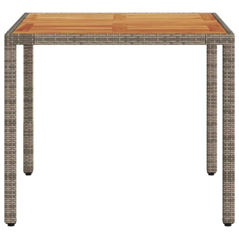 vidaXL Stół ogrodowy z akacjowym blatem, szary, 90x90x75 cm, rattan PE
