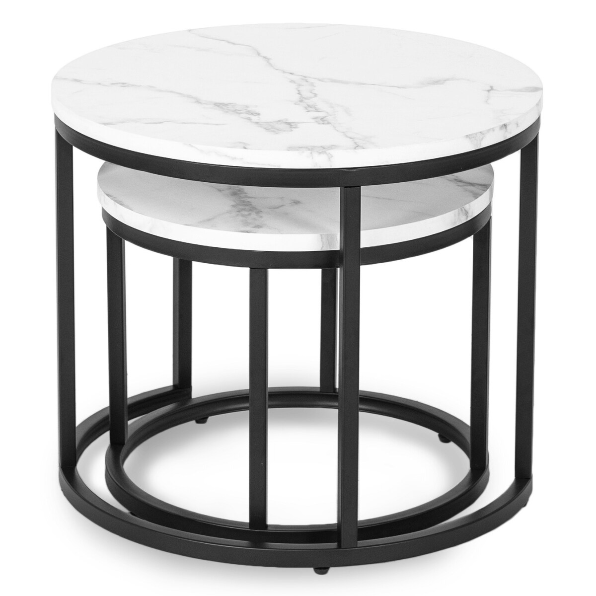Stolik Kawowy Okrągły Loft Ława Do Salonu 2w1 DAFNE Biały Marmur Czarny