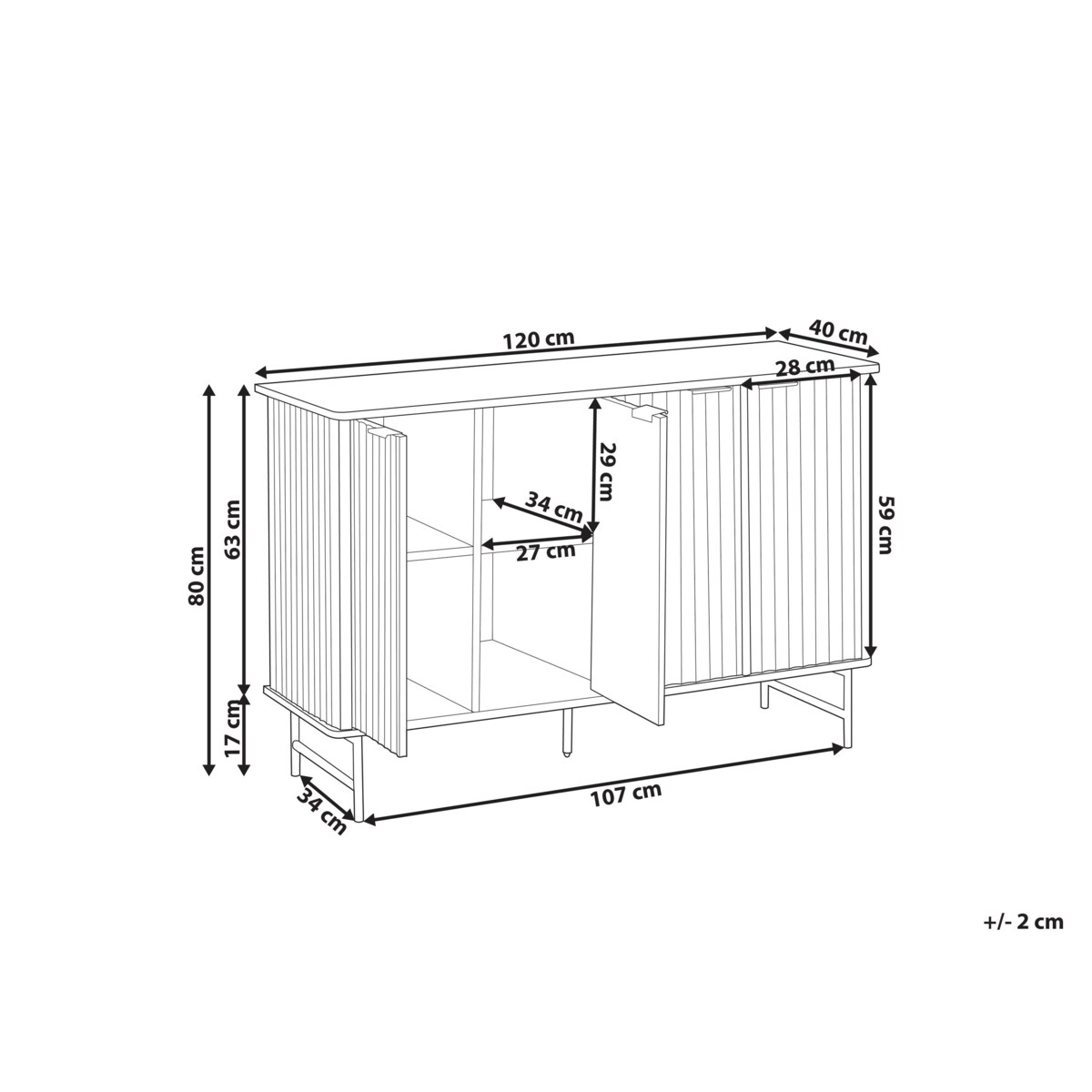 Komoda czterodrzwiowa GLASTONBURY 80 cm Czarny