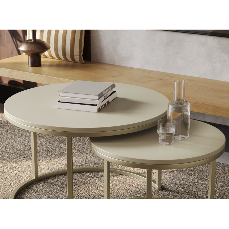 Stolik Kawowy GOLD KASZMIR 2w1 Okrągły Zestaw JAPANDI BOHO Salon SOFT LOFT SET