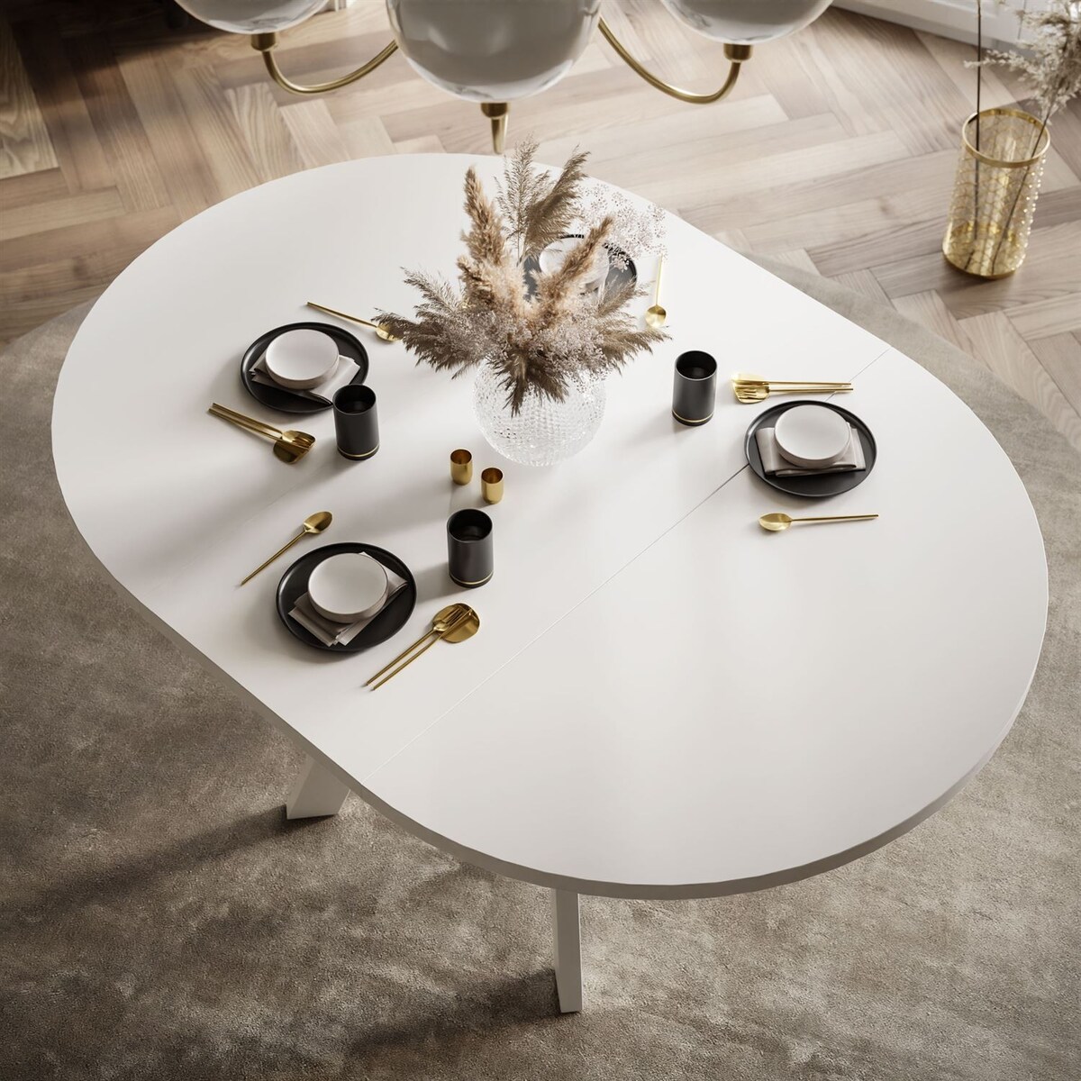 Okrągły stół rozkładany VOLTA MATT, nogi białe, blat biały