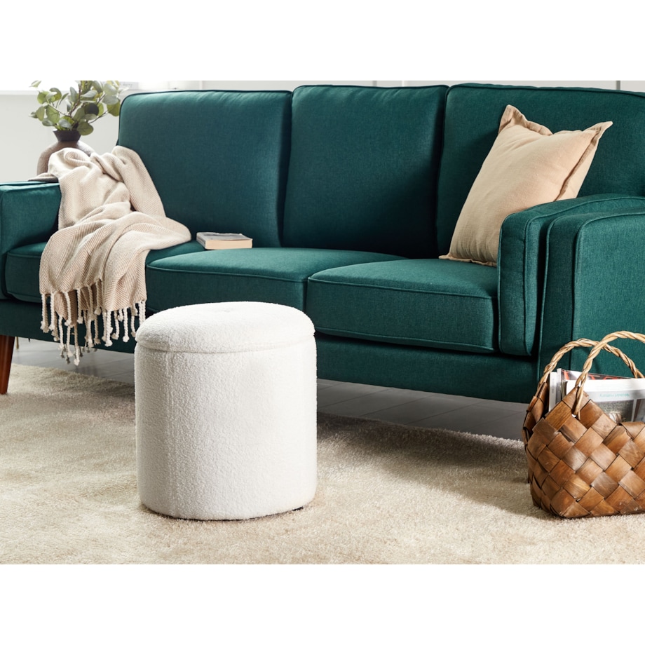 Puf ze schowkiem MARYLAND Boucle Złamana biel 38 cm 38 cm 40 cm