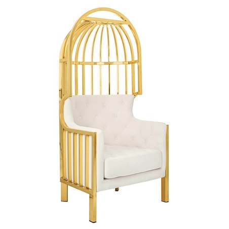 Welurowy fotel klatka Lord KH1501100109 metal beżowy złoty, King Home