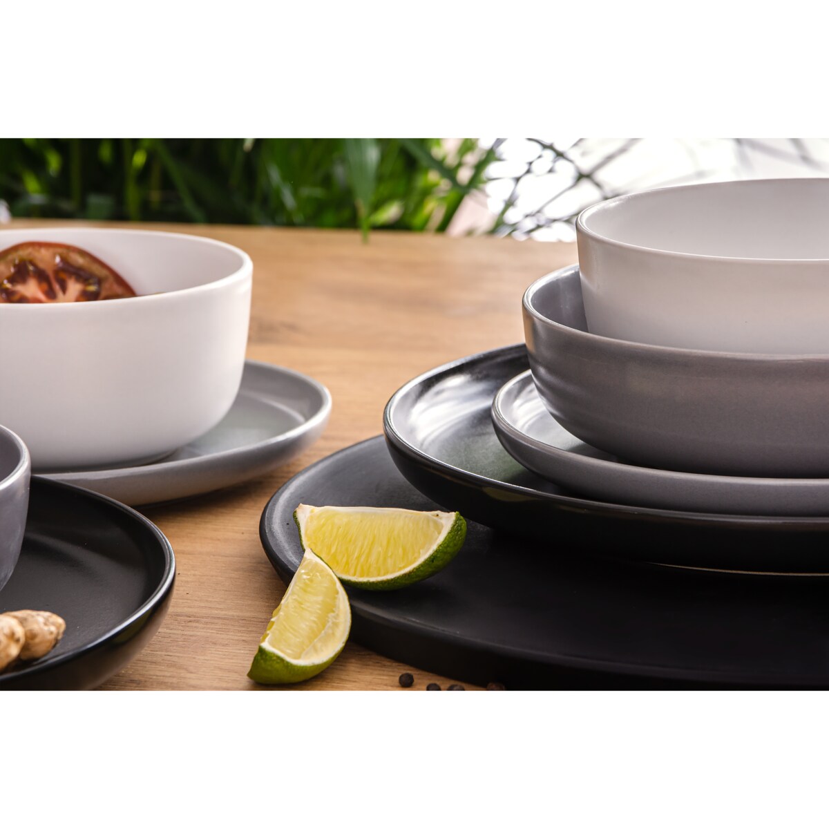 KONSIMO VICTO Zestaw obiadowy 6-osobowy czarny/szary/biały/jasnoszary (24 elementy)
