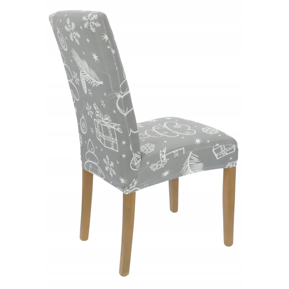 Pokrowiec Na Krzesło Szary Świąteczne Wzory Elastyczny