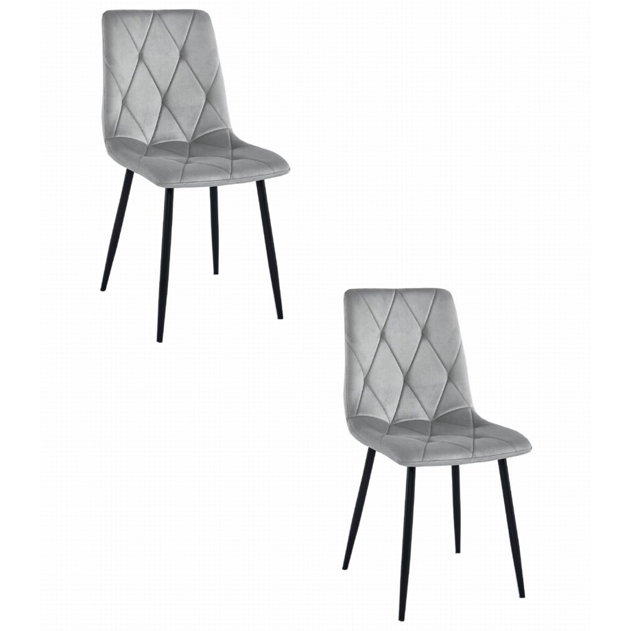 Krzesło Do Jadalni Kuchni Salonu Libra - Aksamit Srebrno-Szary / Nogi Czarne X 2