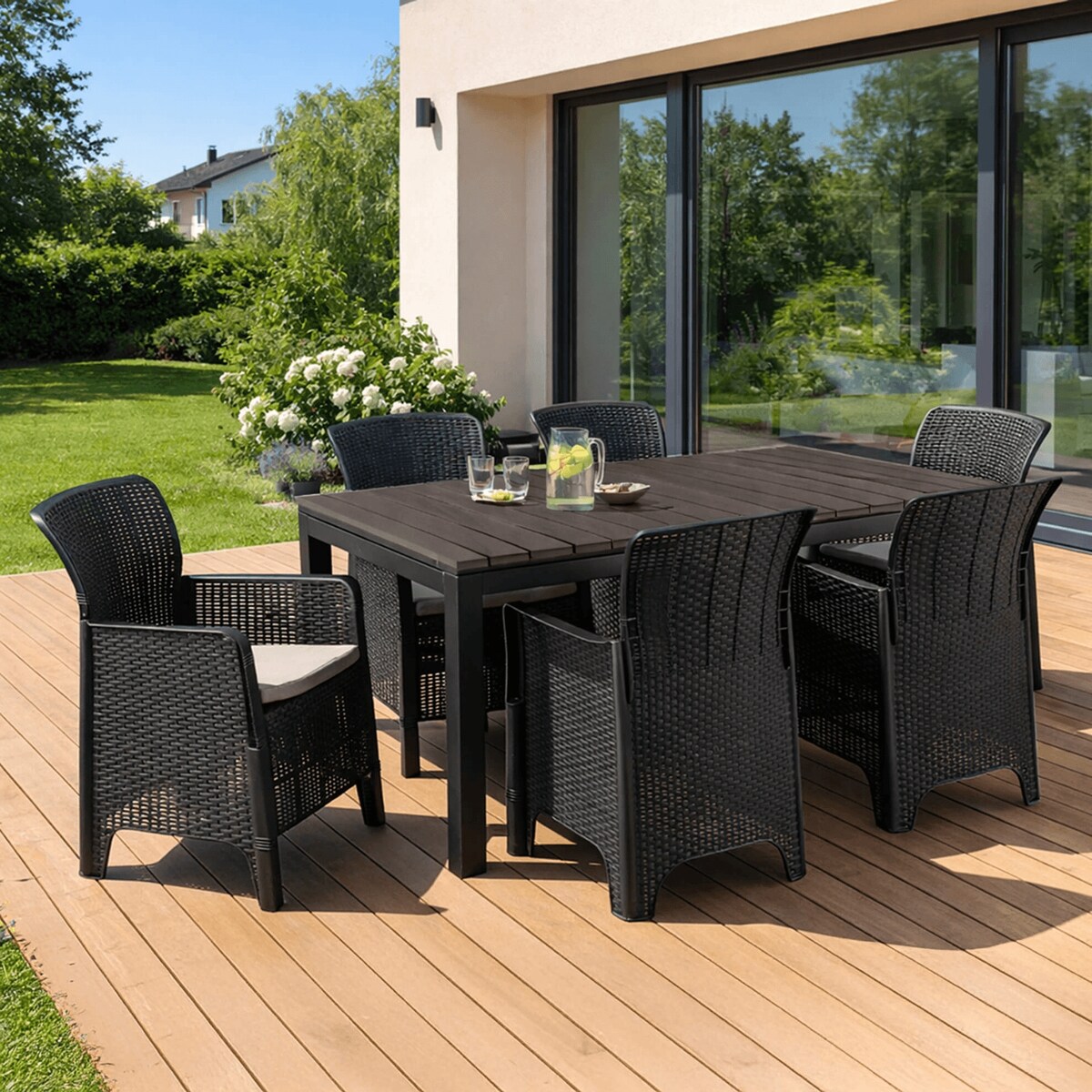 Zestaw Mebli Ogrodowych Na Taras Ogród Technorattan Czarny Popiel