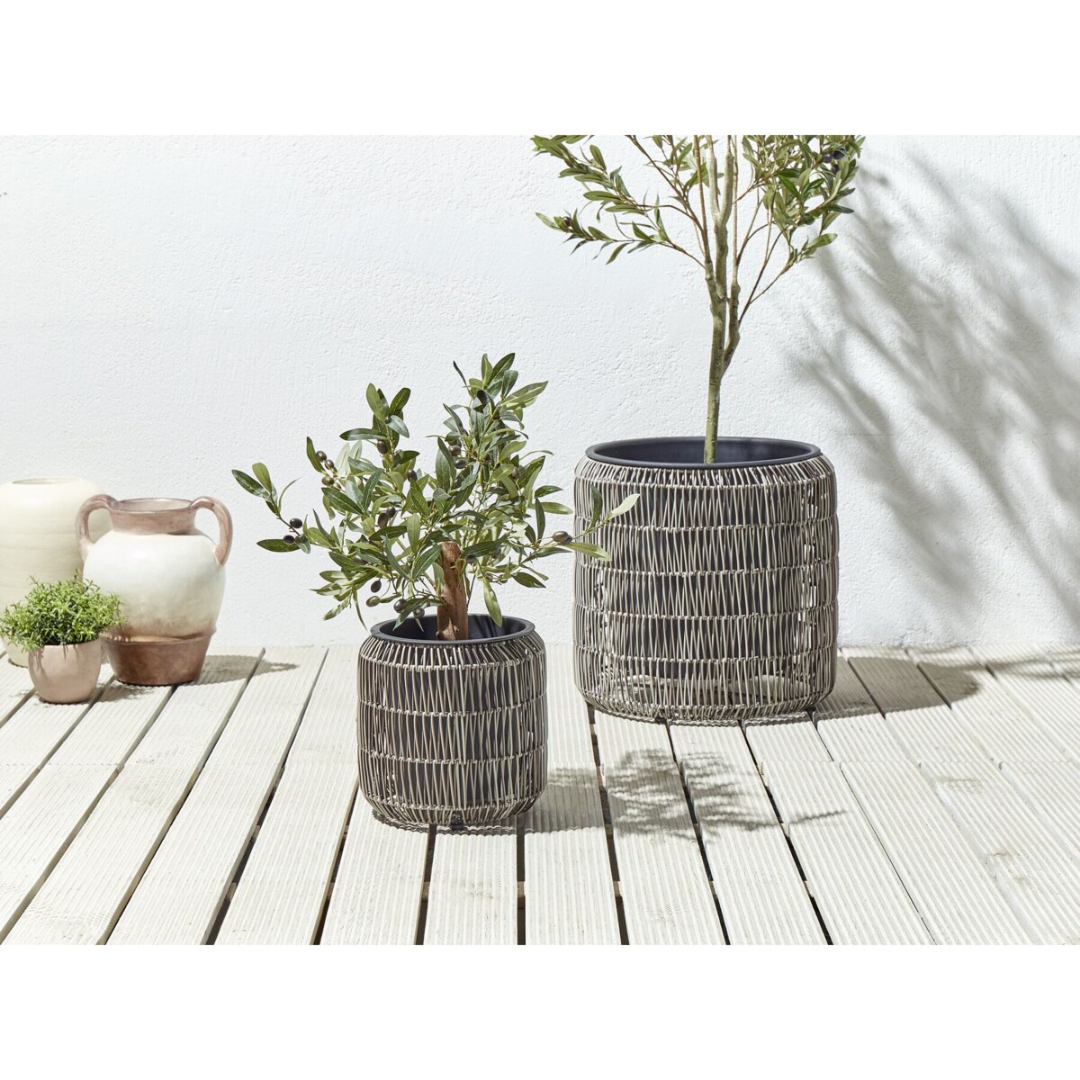 Zestaw 2 doniczek na kwiaty z technorattanu jasnobrązowy BRODIEA