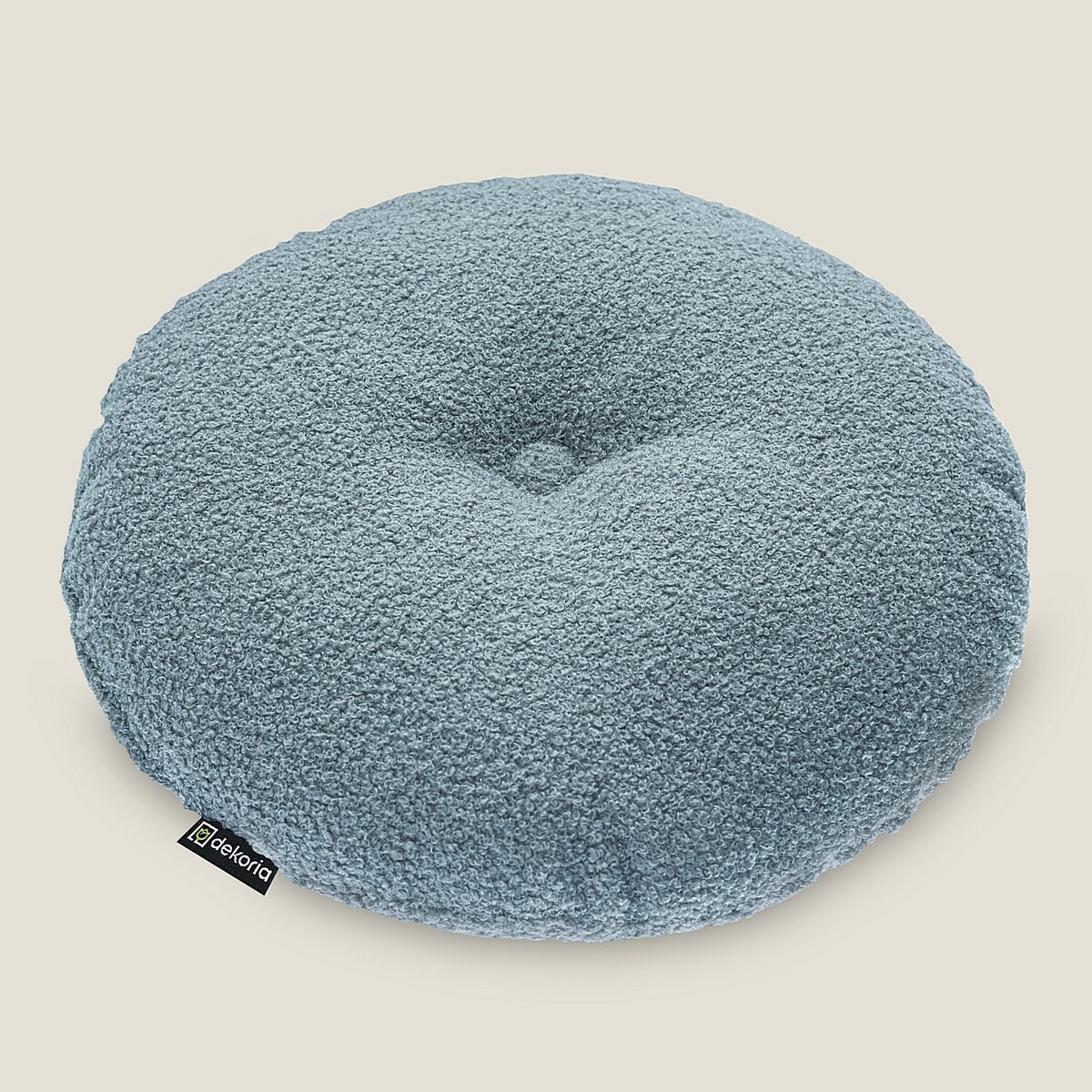 Poduszka okrągła z guzikiem, niebieska bukla, ⌀37 cm, Boucle Teddy