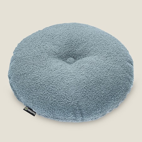 Poduszka okrągła z guzikiem, niebieska bukla, ⌀37 cm, Boucle Teddy