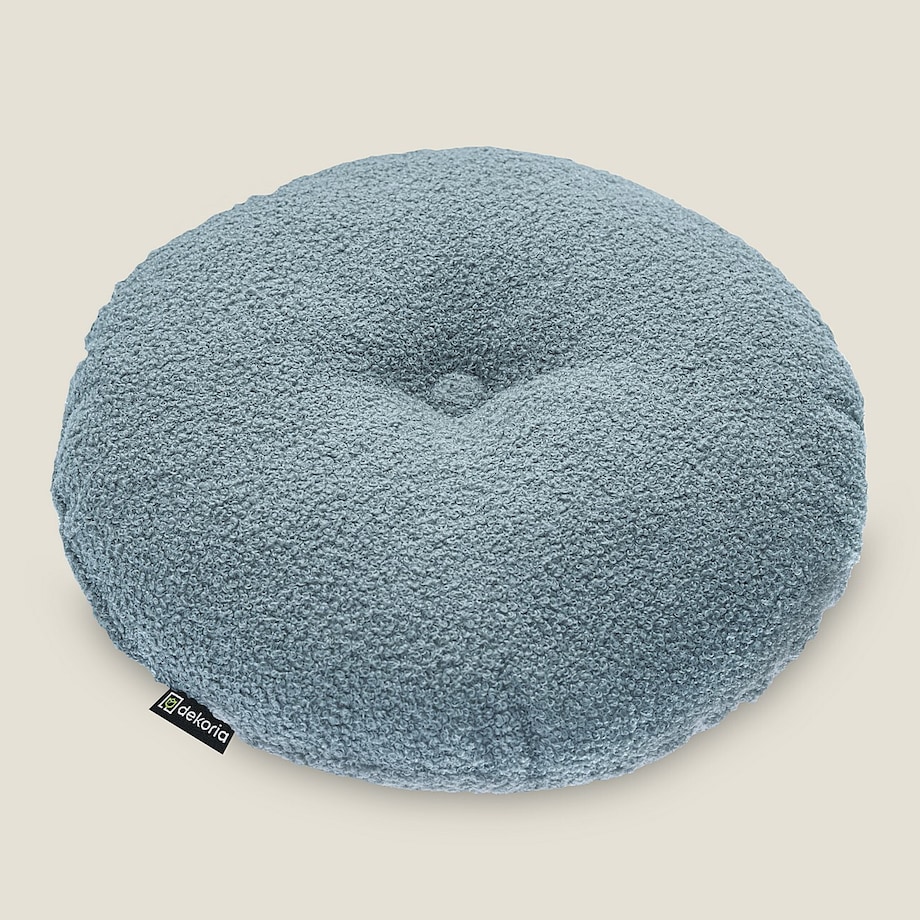 Poduszka okrągła z guzikiem, niebieska bukla, ⌀37 cm, Boucle Teddy