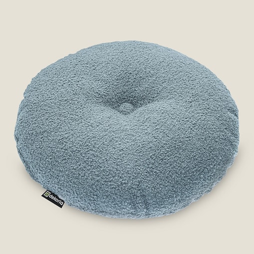 Poduszka okrągła z guzikiem, niebieska bukla, ⌀37 cm, Boucle Teddy