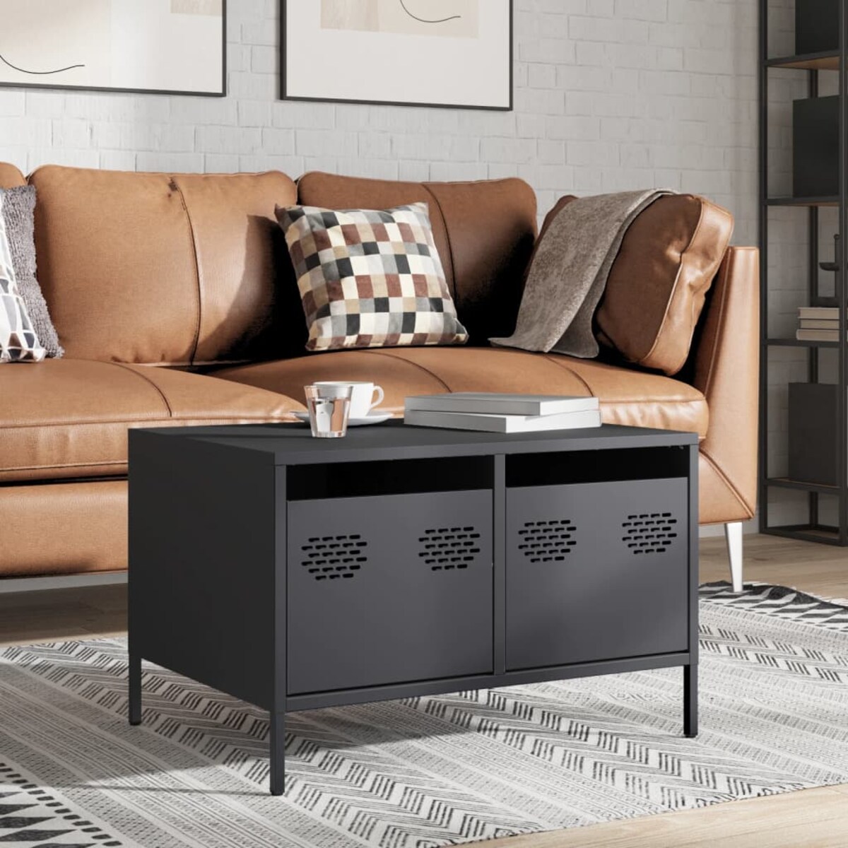 vidaXL Szafka RTV, czarna, 68x50x43,5 cm, stal walcowana na zimno