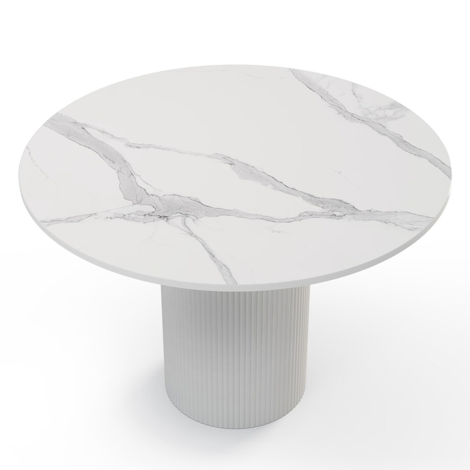Stół okrągły biały lamele, marmur 110 cm