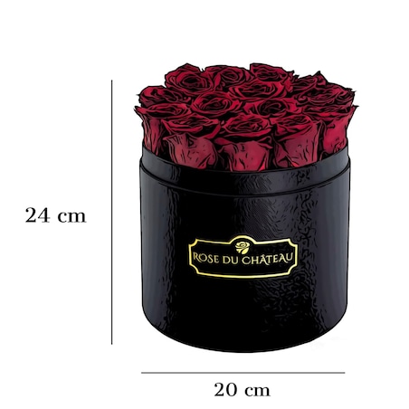 Czerwone Wieczne Róże w Czarnym Okrągłym Flowerboxie