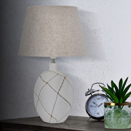 Lampa stołowa Lines, kolor bielony i brązowy, żywica syntetyczna i żelazo, 35 x 35 x 60 cm, 1 x E27, max. 40 W, do salonu i sypialni, Mauro Ferretti