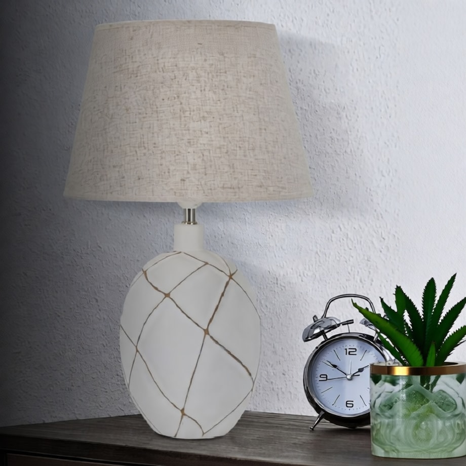 Lampa stołowa Lines, kolor bielony i brązowy, żywica syntetyczna i żelazo, 35 x 35 x 60 cm, 1 x E27, max. 40 W, do salonu i sypialni, Mauro Ferretti