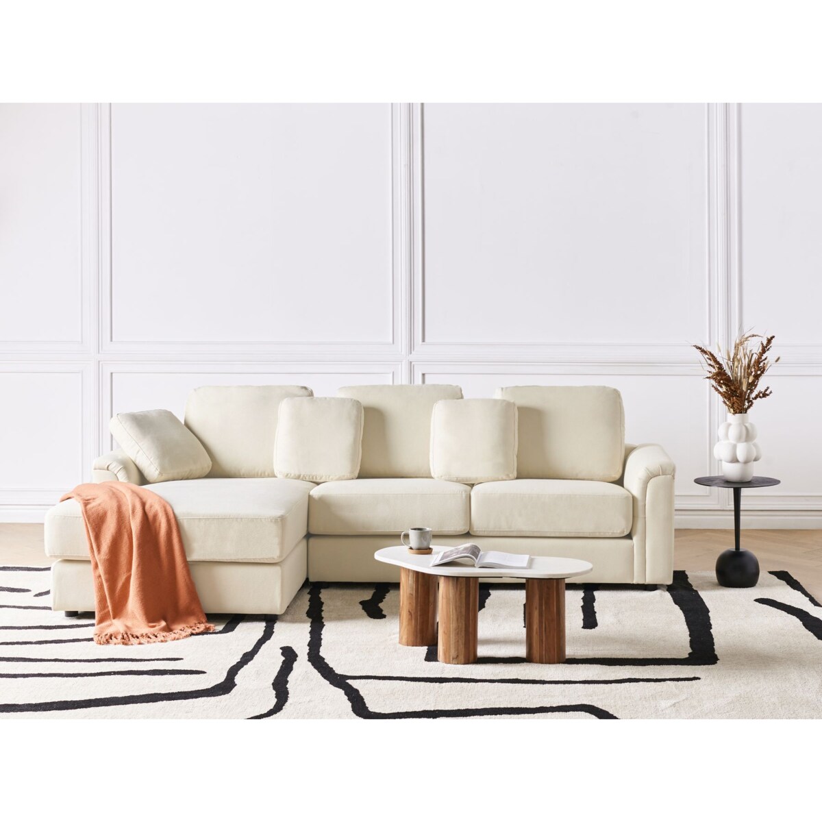 Sofa narożna prawostronna KOHLO Jasnobeżowy Tkanina Prawostronny