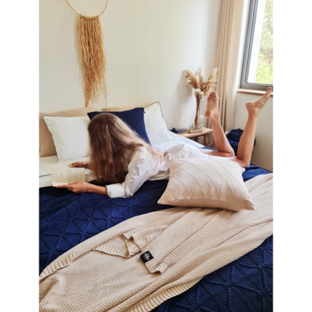 Pościel biała lamówka granatowa, 200 x 200 cm, La Manta
