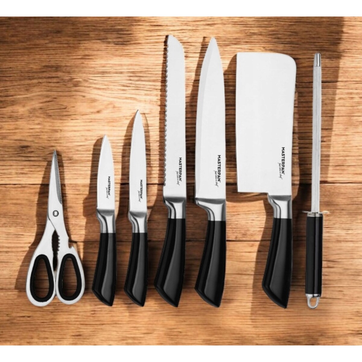 Zestaw Komplet Noży Kuchennych W Stojaku 8 Szt. Ostrzałka Nożyczki Ostre