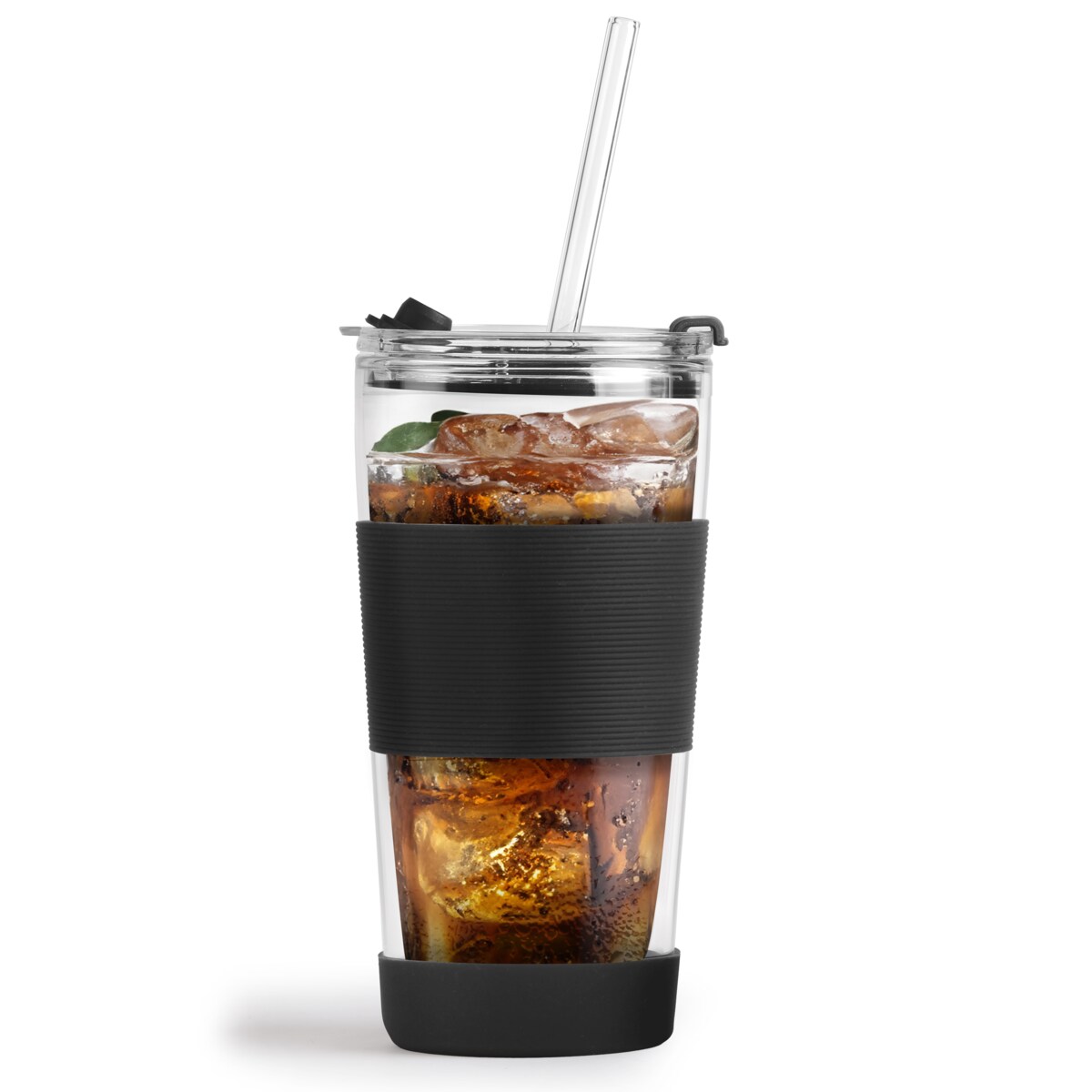 Kubek termiczny szklany ze słomką 600 ml czarny Fuori 30374