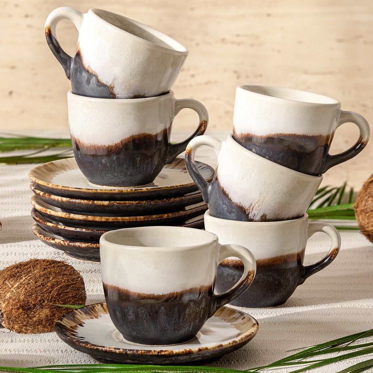 Konsimo PRIMA Filiżanka do kawy ze spodkiem 6 szt., jasnobeżowy