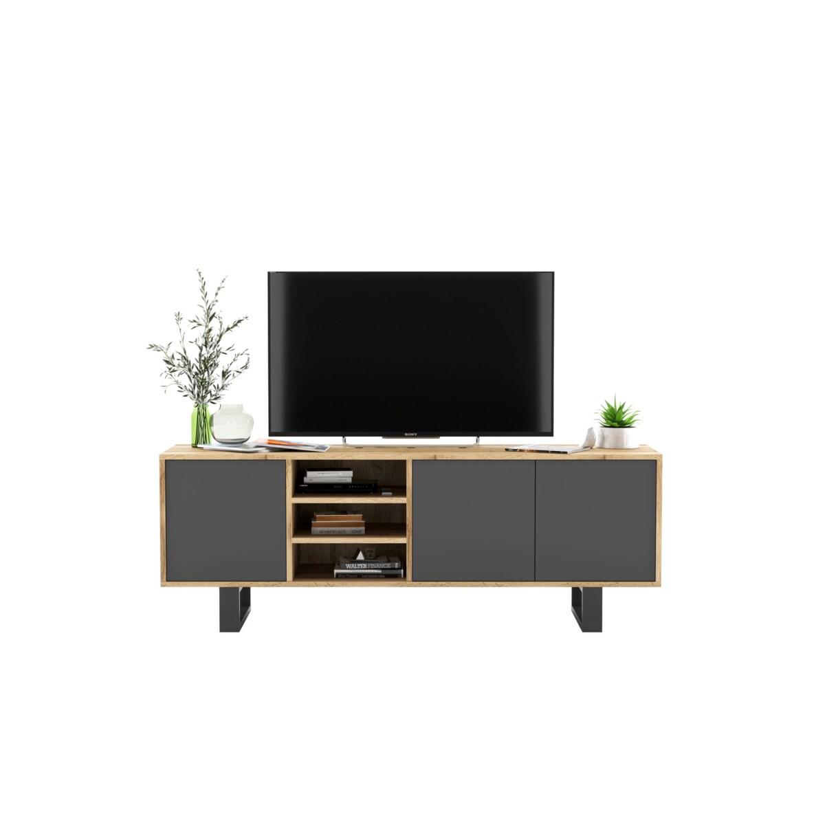 Szafka RTV Loft Komoda Industrialna Grafit MAT Dąb Wotan 150 cm