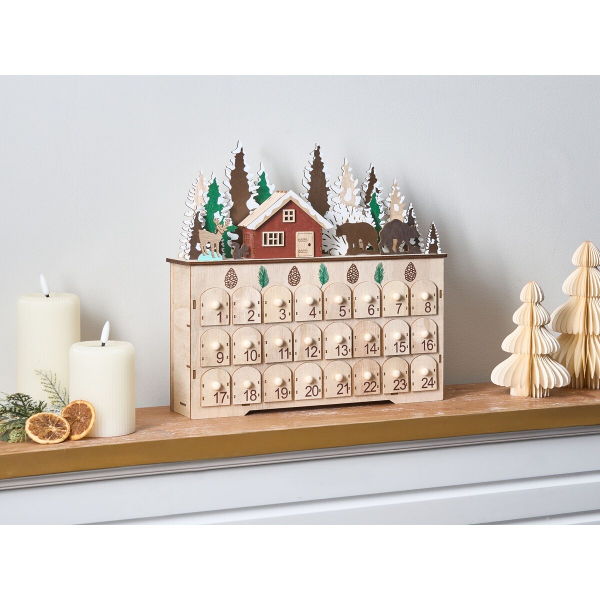 Dekoracja świąteczna LED HELIN Kalendarz adwentowy 33 cm Jasnobrązowy