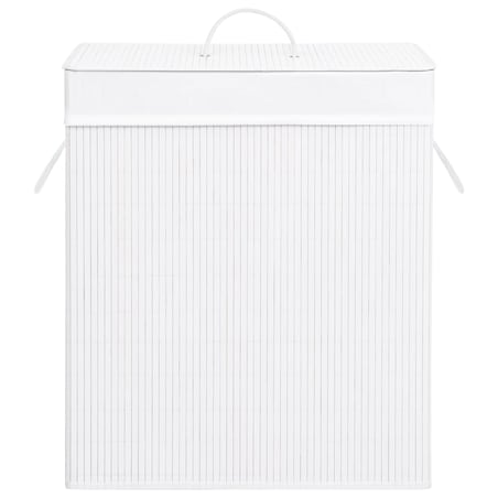 vidaXL Bambusowy kosz na pranie z 2 przegrodami, biały, 100 L
