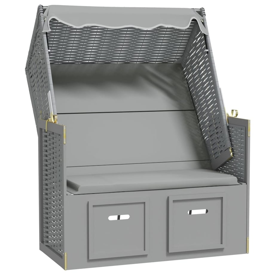 vidaXL Kosz plażowy z zadaszeniem, rattan PE i lite drewno, szary