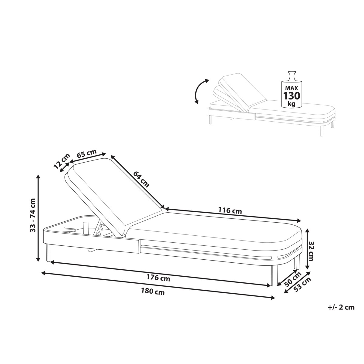 Leżak ogrodowy z poduszką NETTUNO Metal Jasnobeżowy