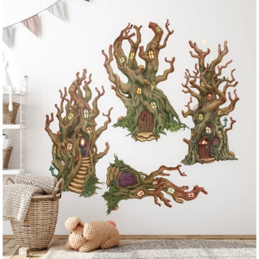 Zestaw naklejek na ścianę, Leśne domki, 100cm