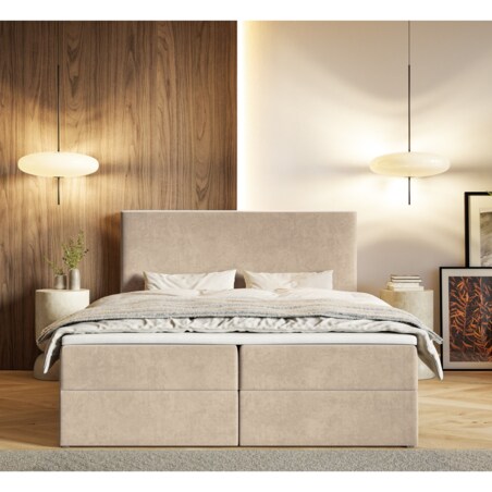 Łóżko kontynentalne G2 do sypialni 160x200 z pojemnikiem i materacem-beżowe