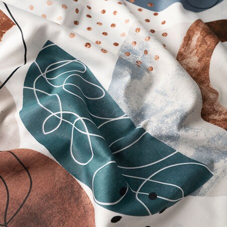 FABIOLA Pościel z bawełny satynowej - geometryczne wzory, beż, granat, brąz - 220x200cm