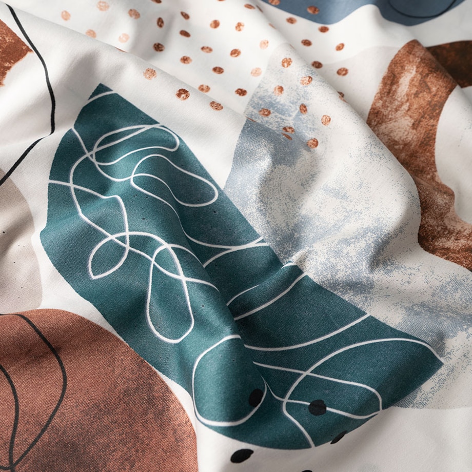 FABIOLA Pościel z bawełny satynowej - geometryczne wzory, beż, granat, brąz - 220x200cm