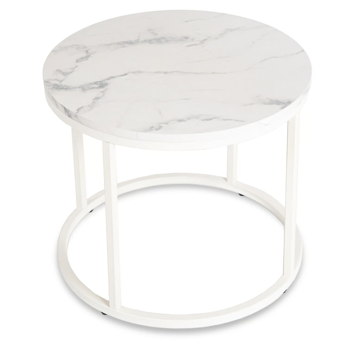 Stolik Kawowy Okrągły Loft Biały Marmur Mały Ława Okrągła Biała Mała AGNES