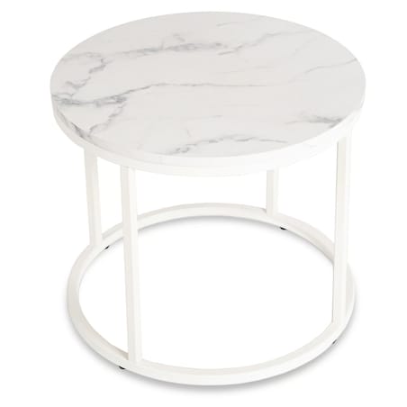 Stolik Kawowy Okrągły Loft Biały Marmur Mały Ława Okrągła Biała Mała AGNES