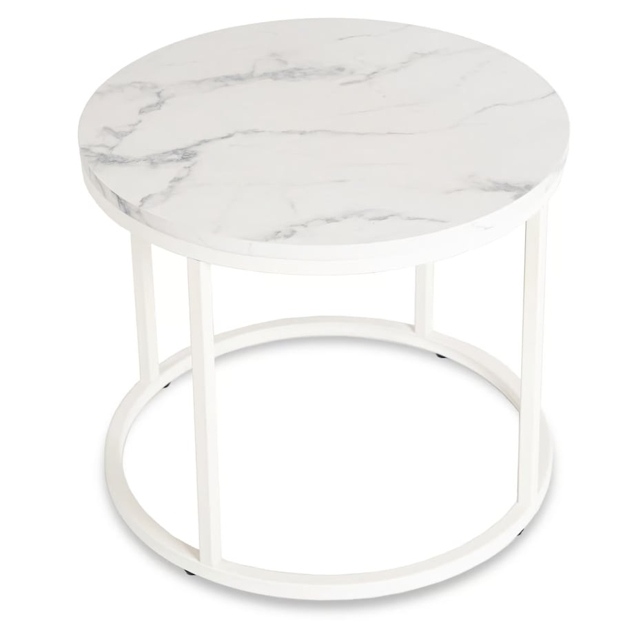 Stolik Kawowy Okrągły Loft Biały Marmur Mały Ława Okrągła Biała Mała AGNES