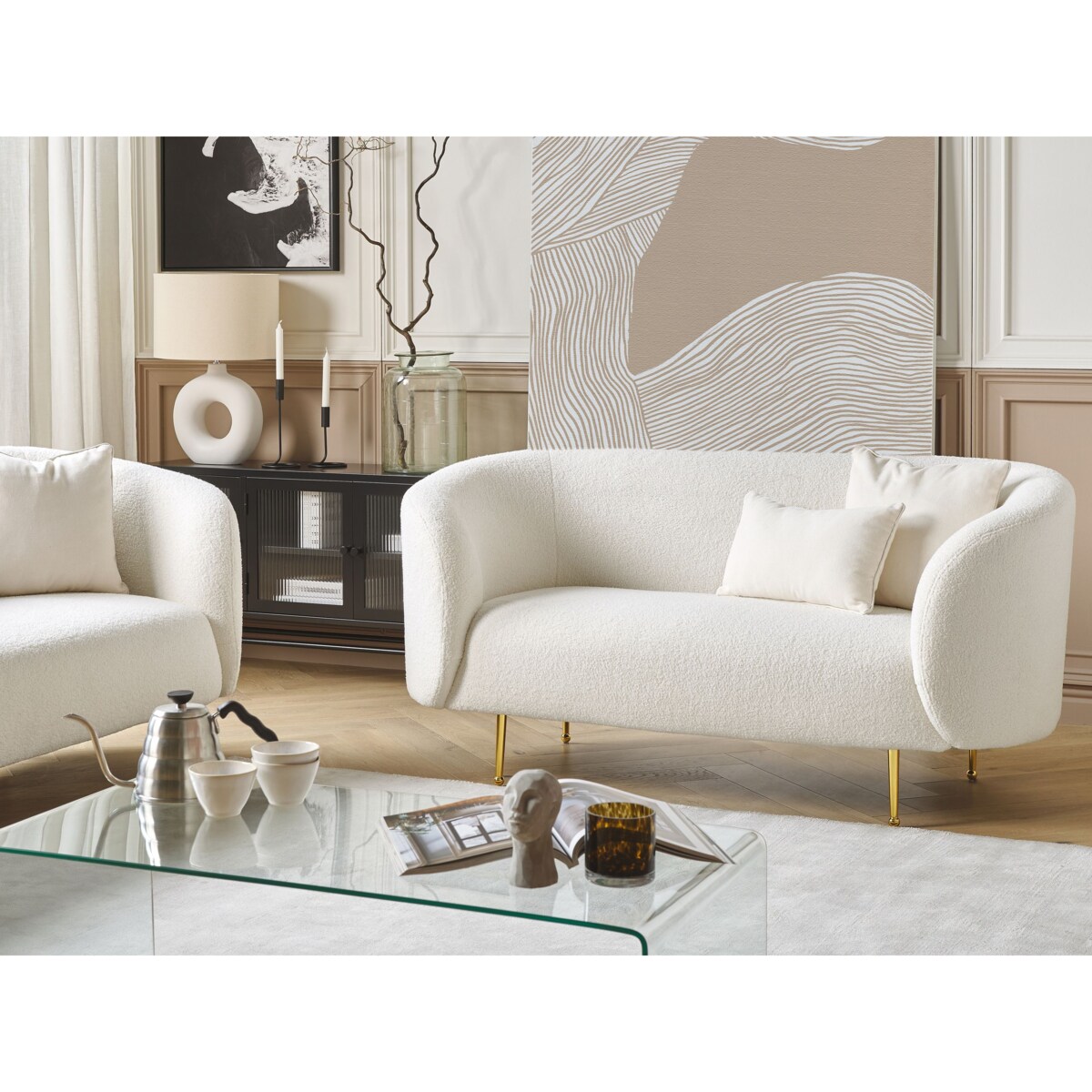 Sofa dla 2 osób LOEN Boucle Biały