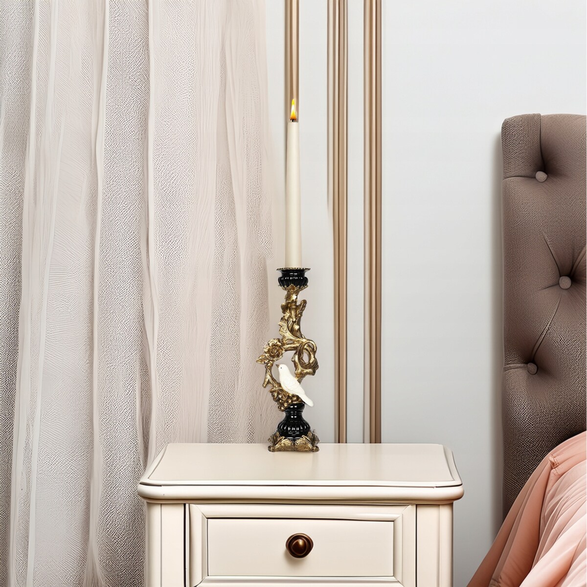 ŚWIECZNIK KANDELABR ZŁOTY RETRO VINTAGE PTAK DO DOMU SALONU SYPIALNI OZDOBA