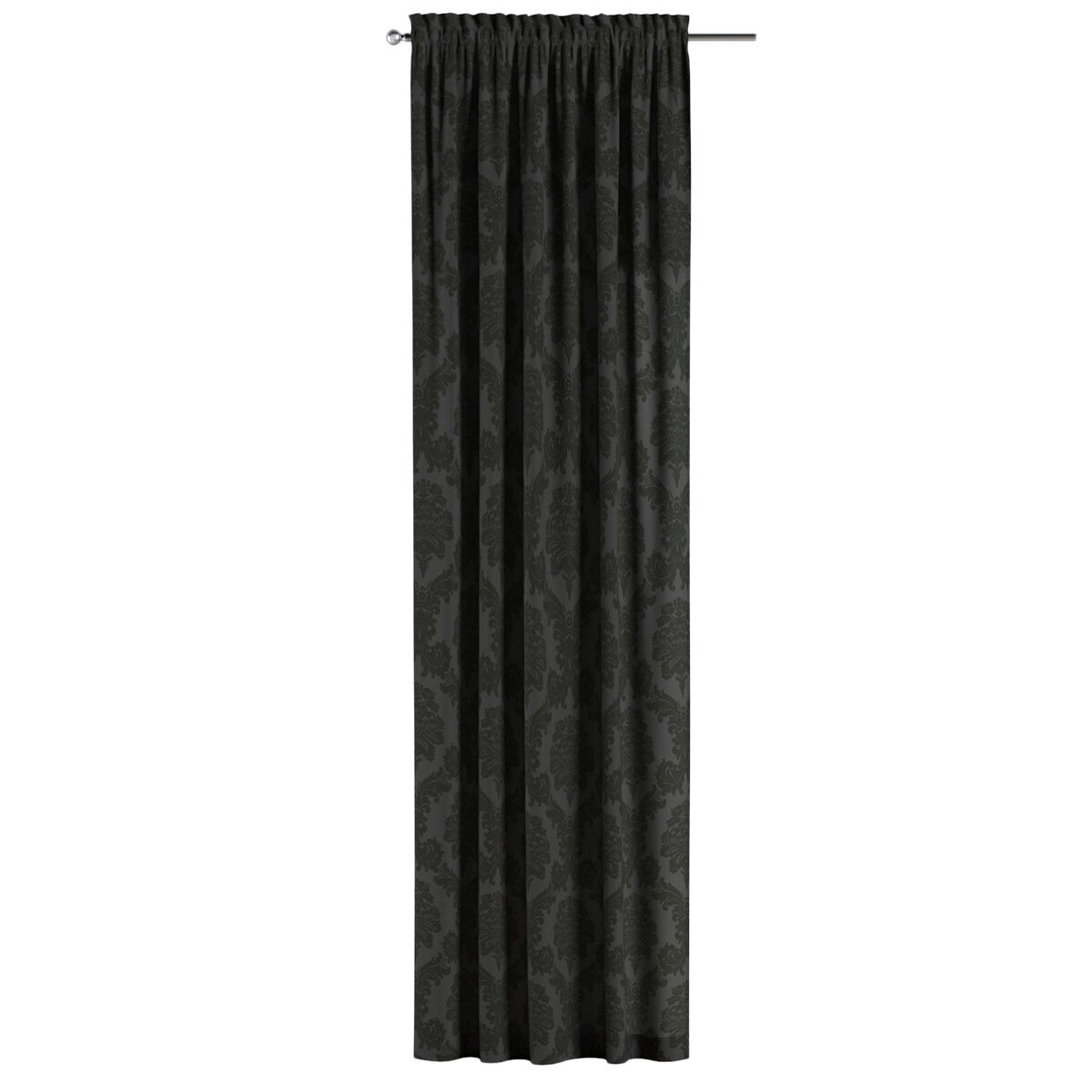 Zasłona na kanale z grzywką 1 szt. 130x260 czarne liście akantu na grafitowym tle