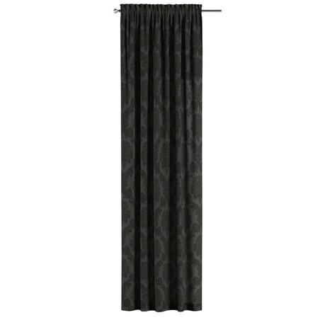 Zasłona na kanale z grzywką 1 szt. 130x260 czarne liście akantu na grafitowym tle