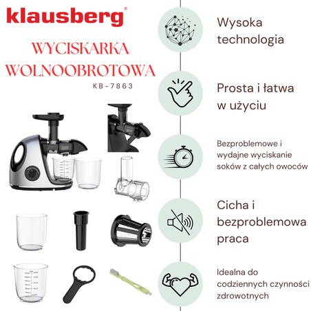 Sokowirówka wolnoobrotowa 150W do owoców i warzyw COLD PRESS KLAUSBERG KB-7863