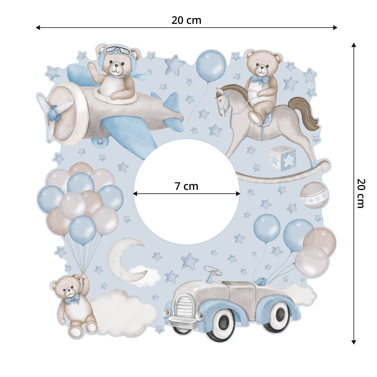 Naklejka Pod Kontakt Dla Dzieci Misie Samochody Balony Gwiazdy Styl Retro 20x20cm