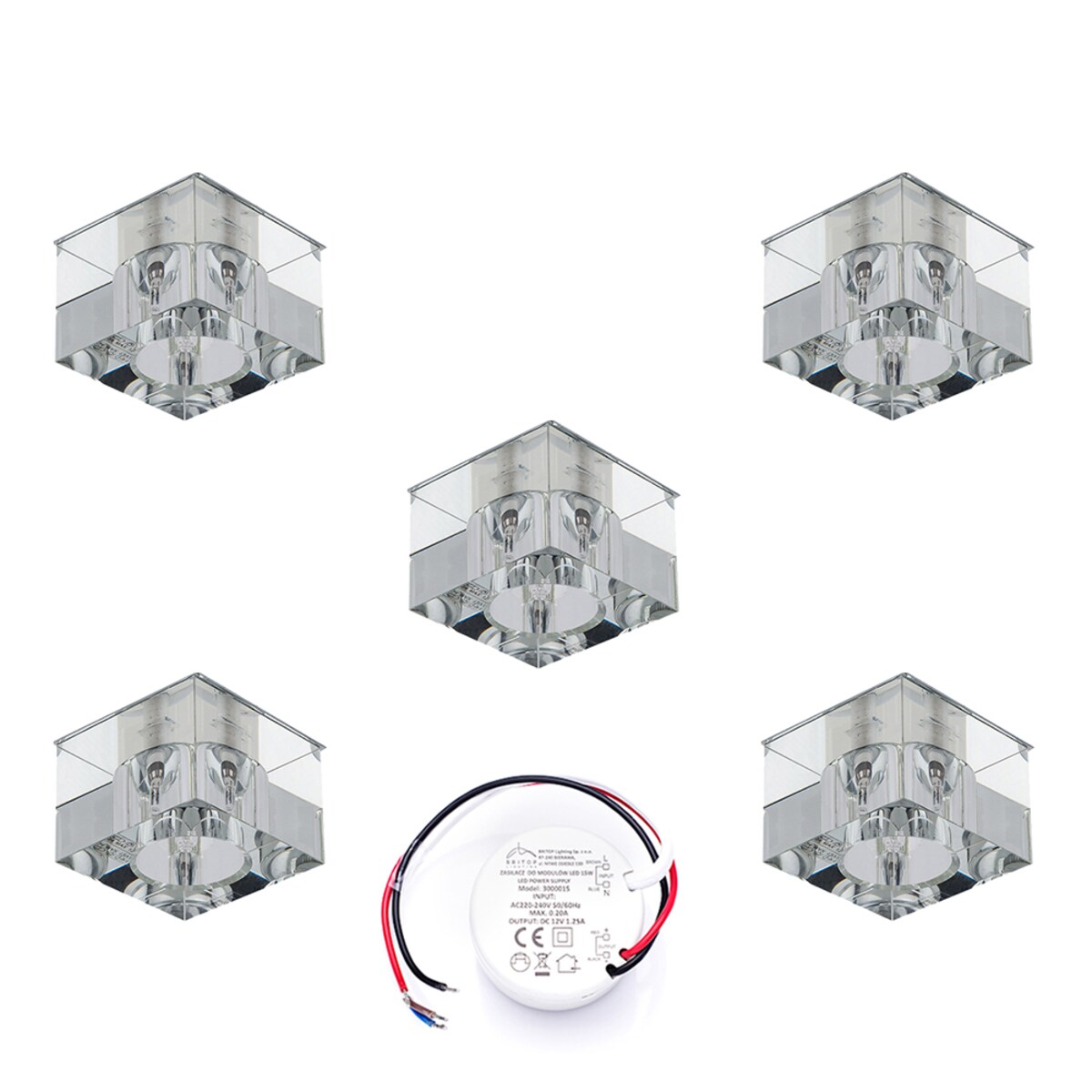 Zestaw Oczek Sufitowych BRITOP Lighting 5xG4 LED 2,3W z zasilaczem, Transparentne Szkło, Polski Producent 5 szt.
