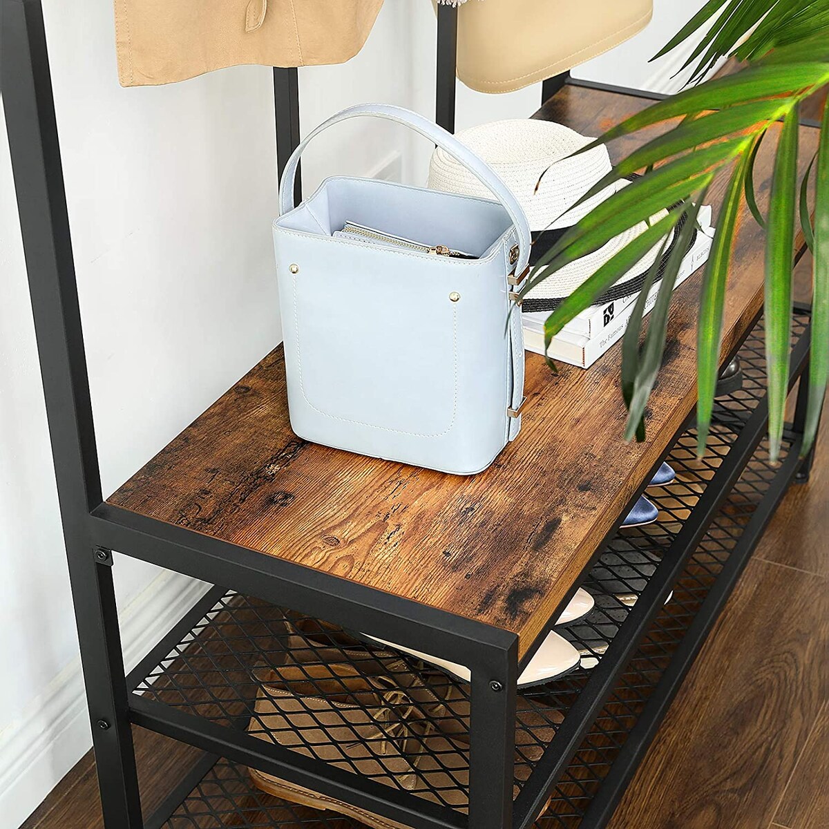 Wieszak Stojak Na Ubrania 100X40X186 Cm Rustykalny Brąz, Czarny