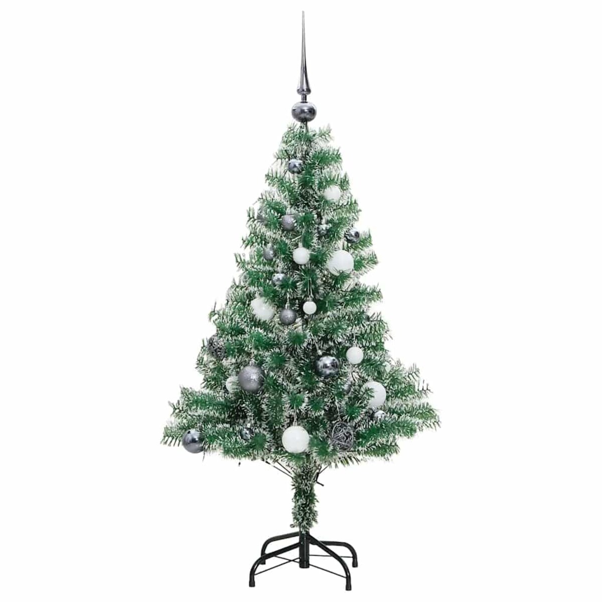 vidaXL Sztuczna choinka ze 150 LED, bombkami i śniegiem, 120 cm