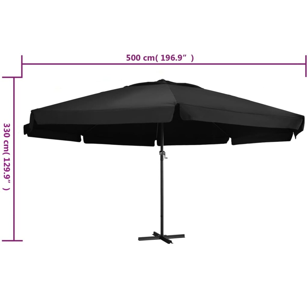 vidaXL Parasol ogrodowy na aluminiowym słupku, 600 cm, czarny